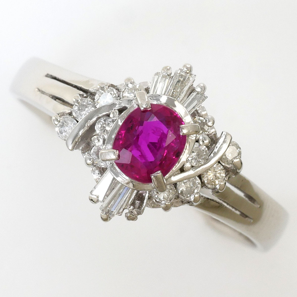 PT900 Platinum Ring, 1 Ruby 0.35ct, Diamond 0.19ct, Total Weight 3.9g, Jewelry